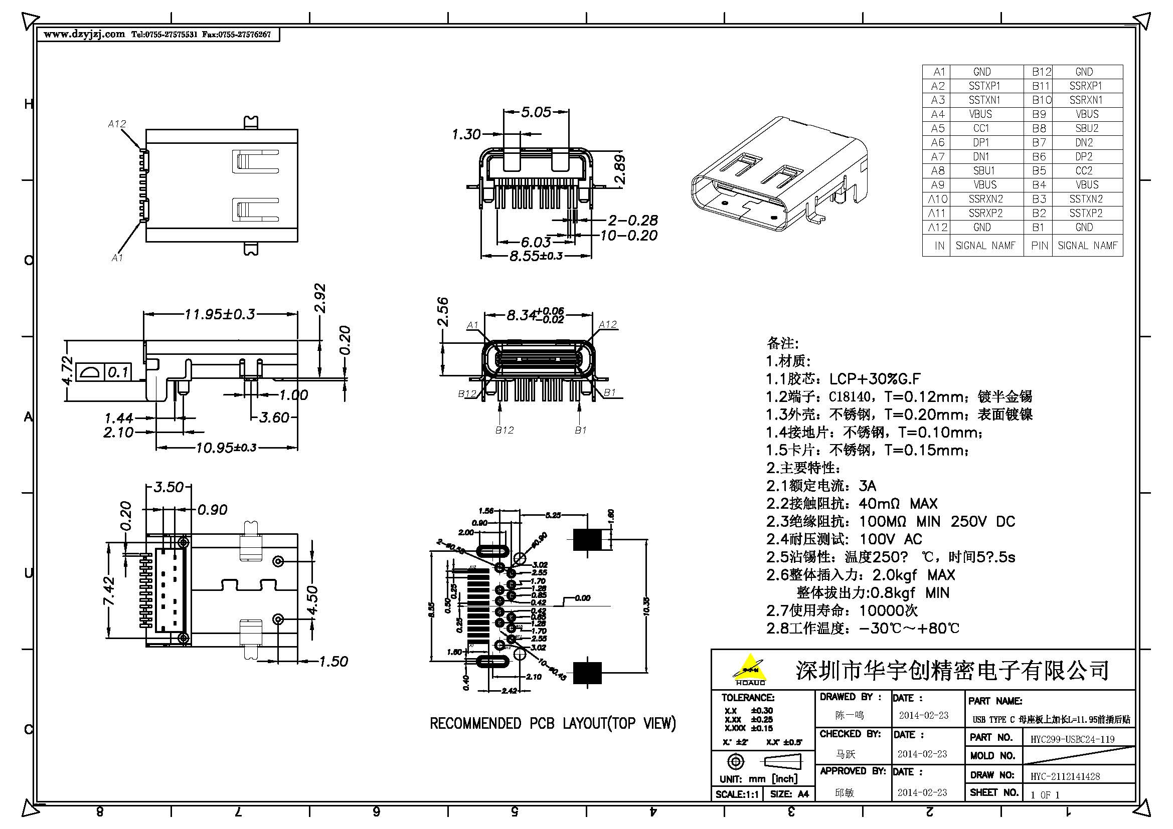 USB TYPE C 母座板上加长L=11.95前插后贴.jpg