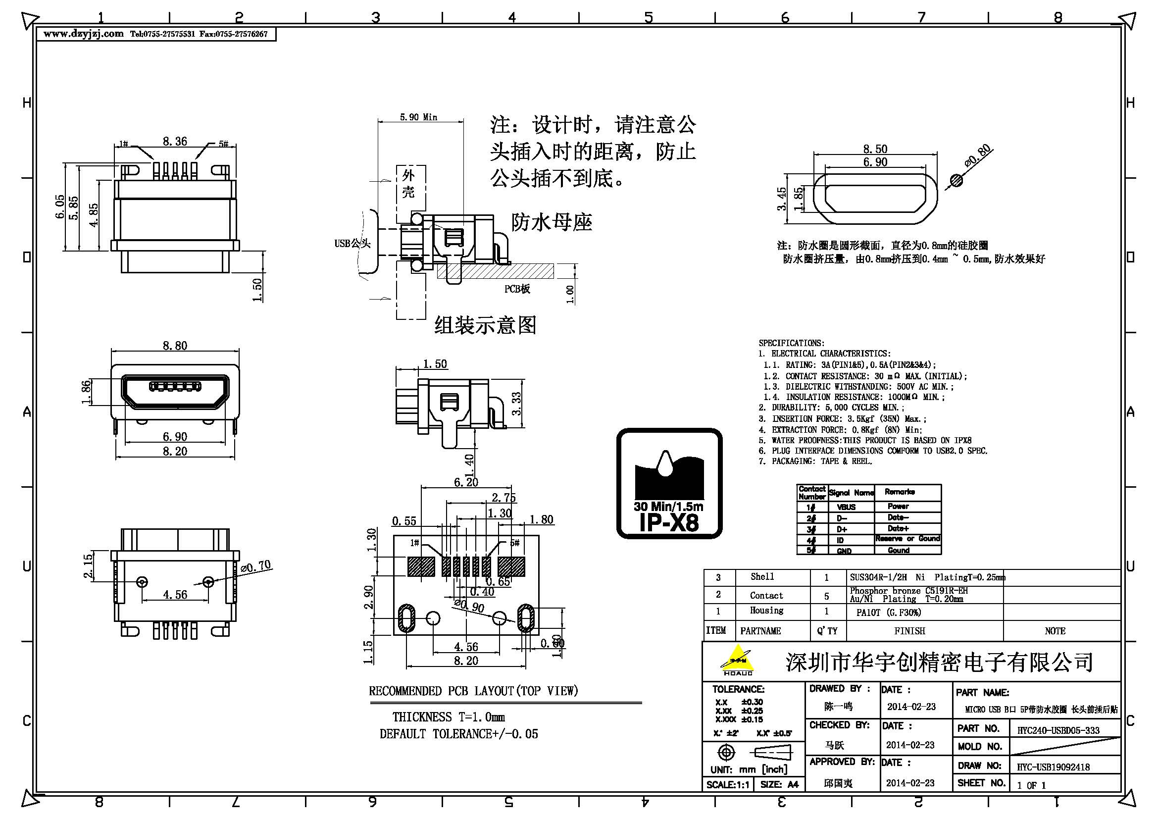 MICRO USB B口 5P带防水胶圈长头 前插后贴产品图.jpg